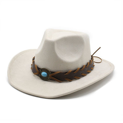 New Suede Western Cowboy Hat Men Women Vintage Gentleman Lady Jazz Cowgirl Panama Sun Cap Wide Brim Cloche Church Fedora Hats