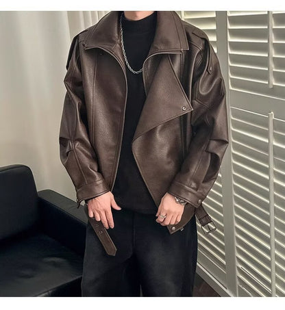 Spring and Autumn Retro PU Jacket Casual Zipper Locomotive Leather Clothes