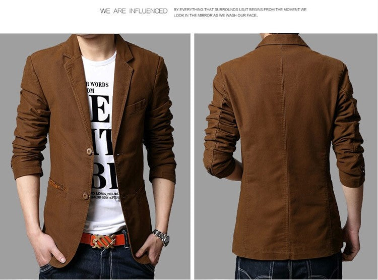 Cotton Business Casual Men Blazer Fashion Trend Slim Fit Solid Color Jacket Large Size M-6XL Khaki Black Brown Suit Coat