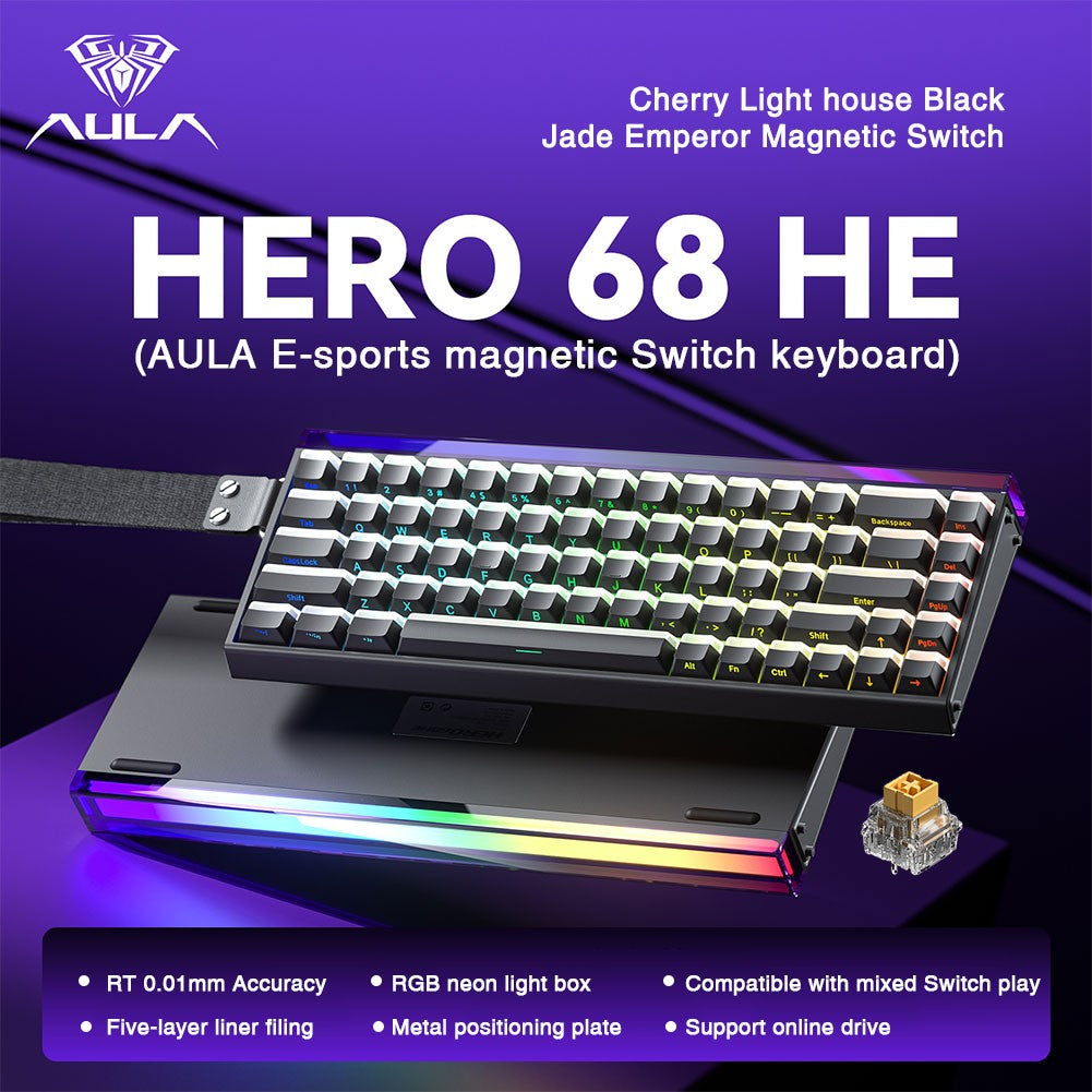 Teclado AULA HERO 68HE com Switch Magnético, Rapid Trigger, 8K de Retorno, Teclado Gamer de Esports, RGB com Fio