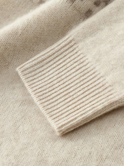 Men's 100% Merino Wool Pullover Sweater O-neck Fair Isle Jacquard Loose Casual Knitwear Long Sleeve Cashmere Tops Autumn Winter