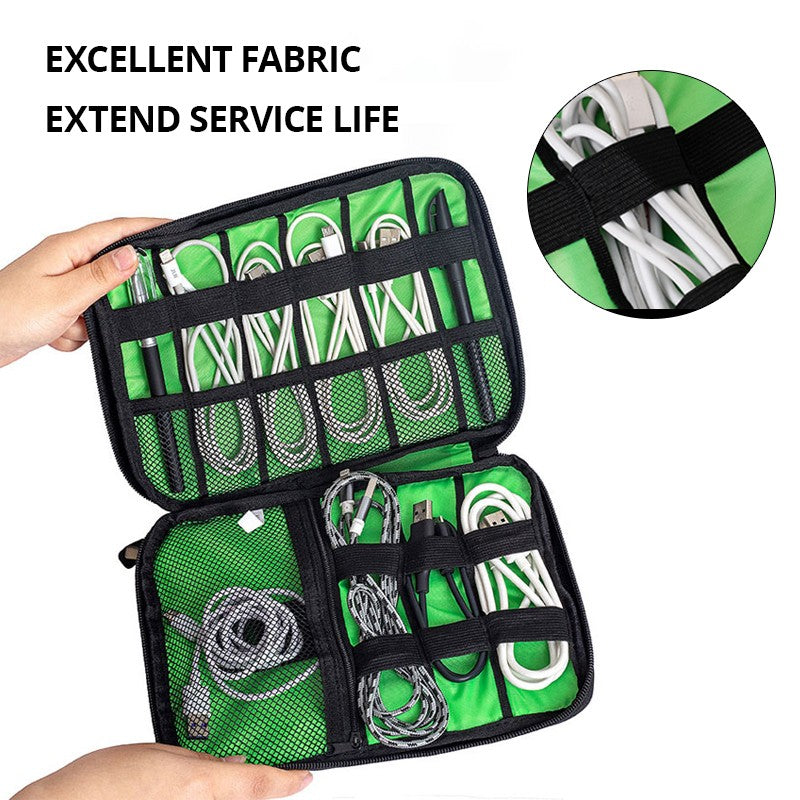 1pc Black Green Storage Bag Electronic Accessory Organizer Portable Usb Data Cable Charger Plug Travel Waterproof Organizer