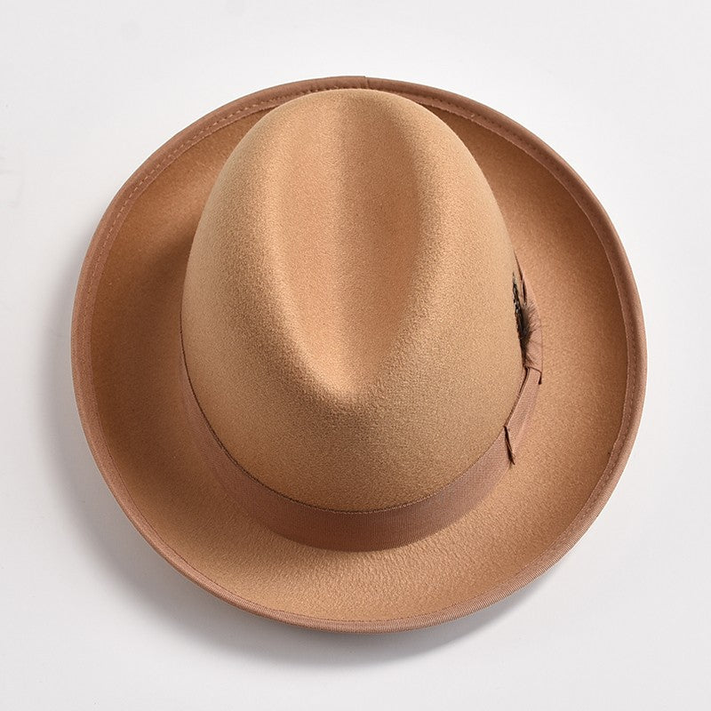 New British Style Wool Felt Fedora Hats for Men Roll Up Brim Homburg Gentleman Church Jazz Hat Party Dress Cap