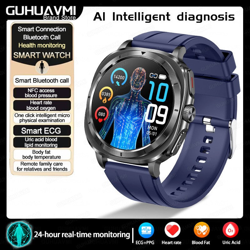 Novo Relógio de Saúde Ácido Úrico Pressão Arterial Oxigênio no Sangue Análise Corporal Gordura Corporal Smartwatch ECG+PPG Chamada Bluetooth Relógio Mulheres Homens
