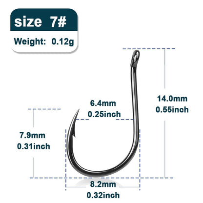 Anzóis Iseama 9KM 50~200 peças Anzol de Carpa Pesca de Água Salgada Anzol Circular Ponta de Agulha Forte Offset Anzol de Água Salgada com Farpa e Olhal
