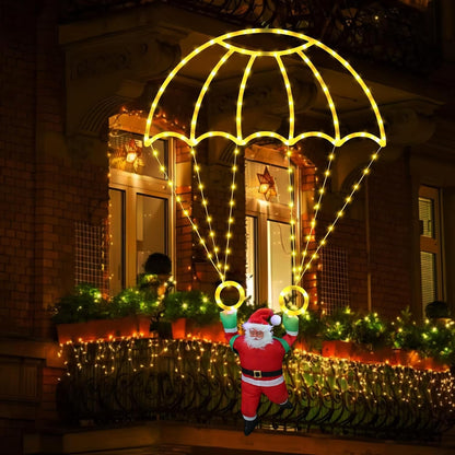 LED Christmas Parachute Lights with Santa Claus Usb Powered for Roof Eave Balcony Garden Christmas Festival Atmosphere Decor