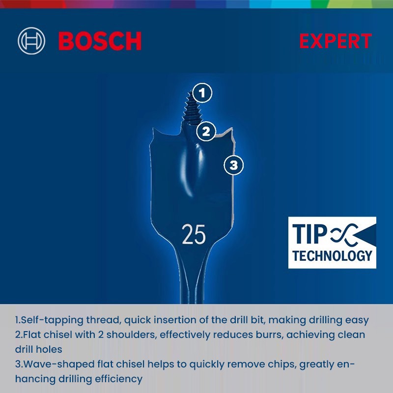 Brocas Bosch Expert para Madeira com Rosca Autoperfurante, Haste Sextavada de 1/4", Acessórios para Ferramentas Elétricas, para Parafusadeira Elétrica