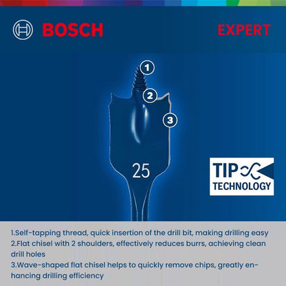 Brocas Bosch Expert para Madeira com Rosca Autoperfurante, Haste Sextavada de 1/4", Acessórios para Ferramentas Elétricas, para Parafusadeira Elétrica