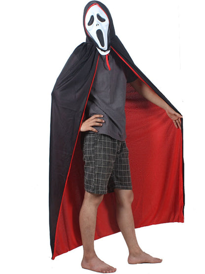 Halloween Women Men Clothes Cosplay Costume Adult Stand Collar Hooded Cape Black Red Reversible Cap Vampire Halloween Party