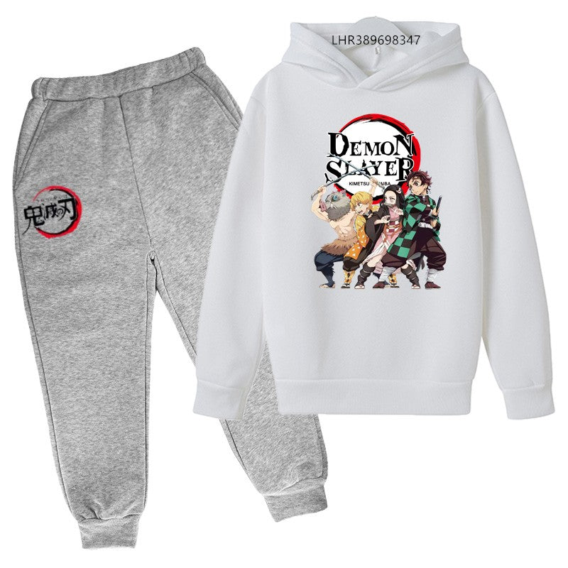 Anime Demon slaying ninja Suitable for children's hooded sweatshirt outerwear pants set autumn winter clothing for boys girls