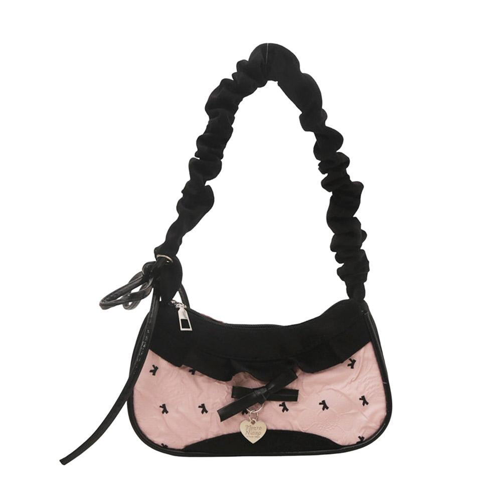 New Cute Checkered Handbags Sweet Lace Underarm Bag Bowknot Armpit Shoulder Crossbody Bag Y2k Fashion Casual Shoulder Bag