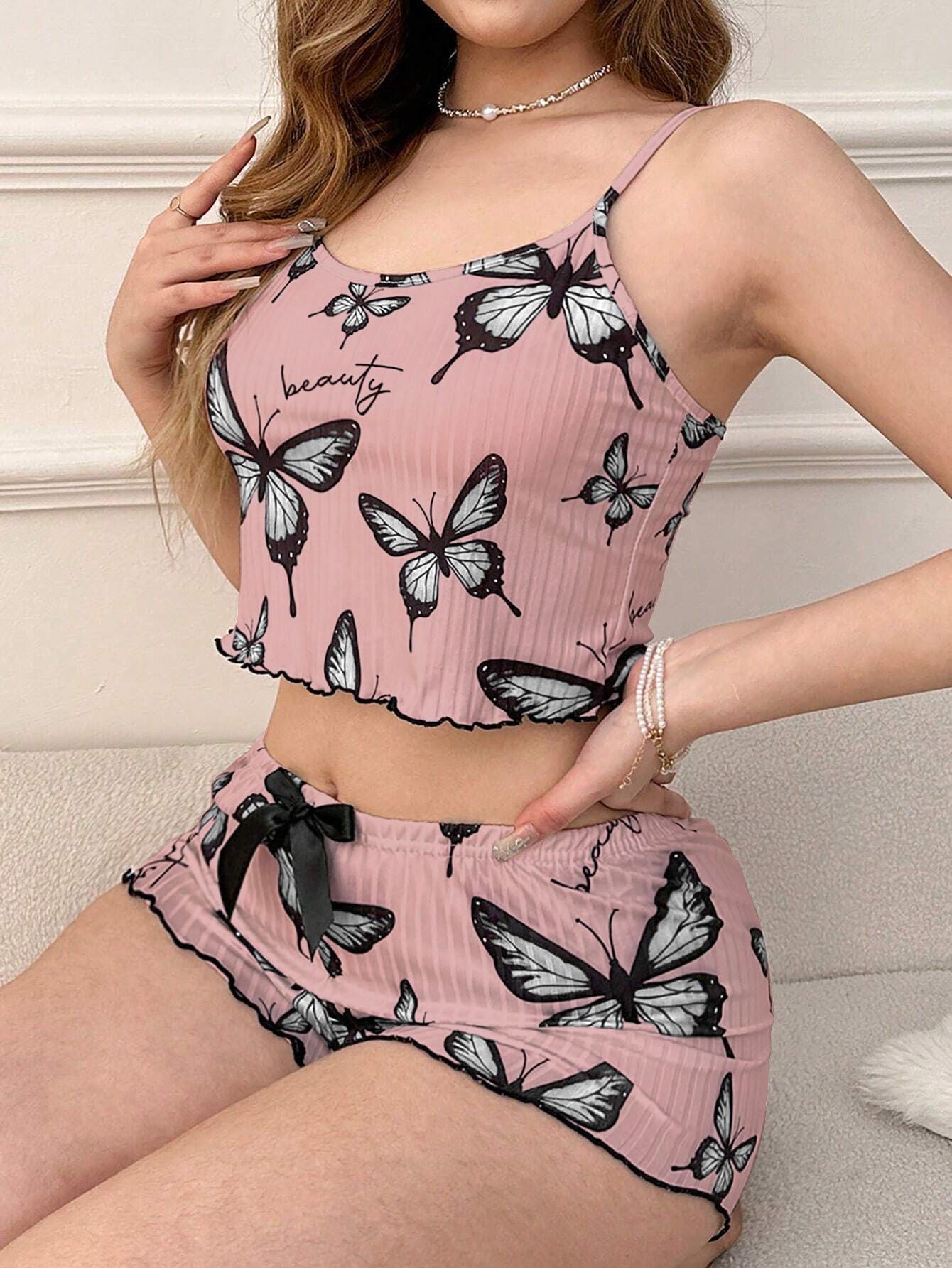 Casual Printed Pajamas For Women Two Pieces Sleepwear Women's Pajama Shorts Loungewear Sets Nightwear Female Home Suit Clothes