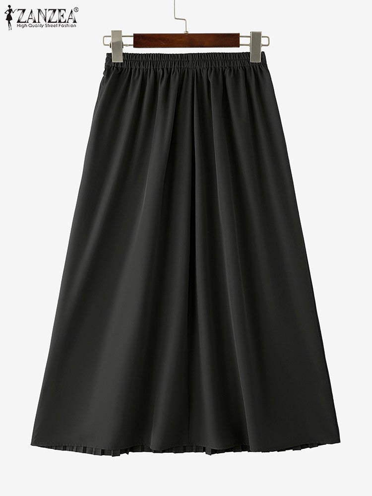 Autumn Skirts Plus Size 2025 ZANZEA Elegant Women High Waist Party Pleated Skirt Jupes Stylish Solid A-line OL Work Faldas Saia