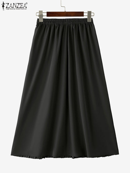 Autumn Skirts Plus Size 2025 ZANZEA Elegant Women High Waist Party Pleated Skirt Jupes Stylish Solid A-line OL Work Faldas Saia