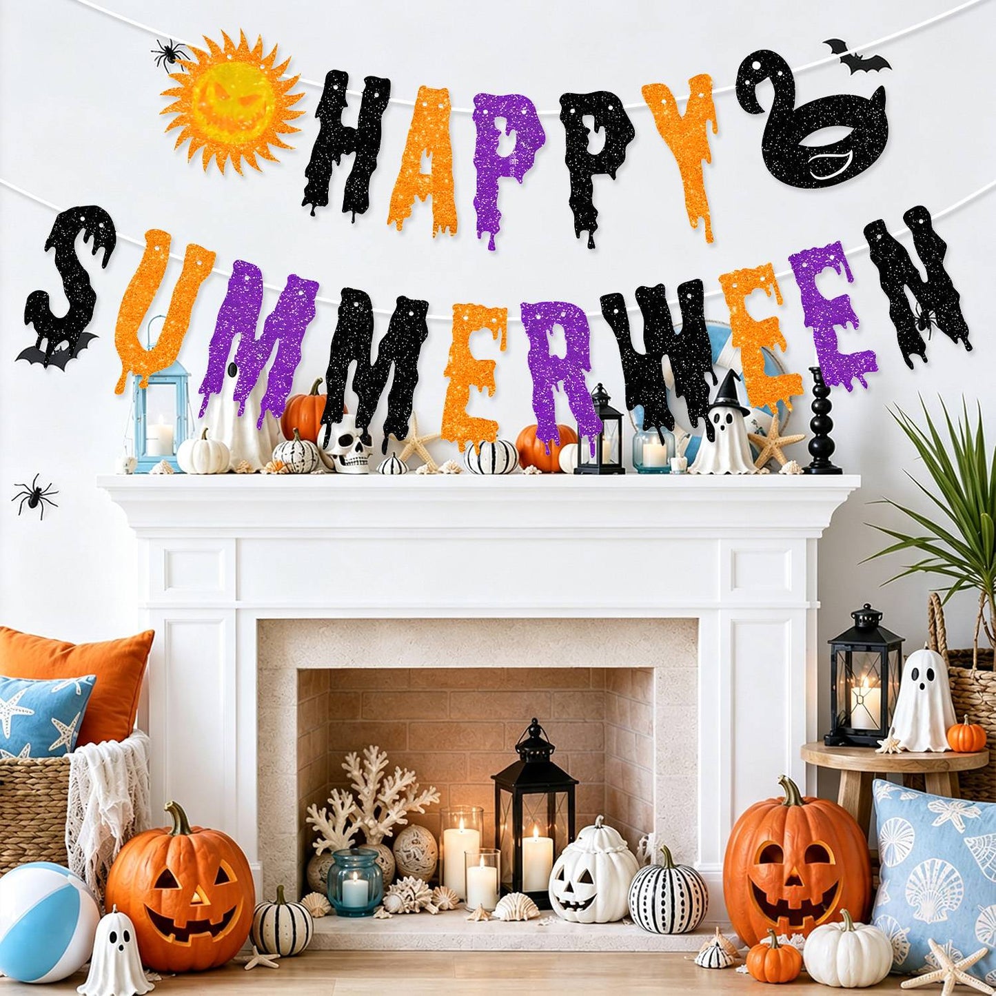 Happy Summer Halloween Themed Banners Party Decorations Kids Birthday Scaring Horror Beach Party Supplies
