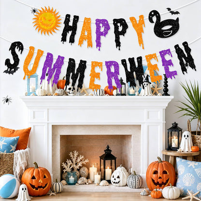 Happy Summer Halloween Themed Banners Party Decorations Kids Birthday Scaring Horror Beach Party Supplies