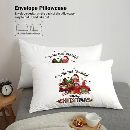 3-Piece Christmas Dwarf Pattern Print Set (1 Down Duvet Cover+2 Pillowcases, Core Free) Soft and Comfortable Bedding Set