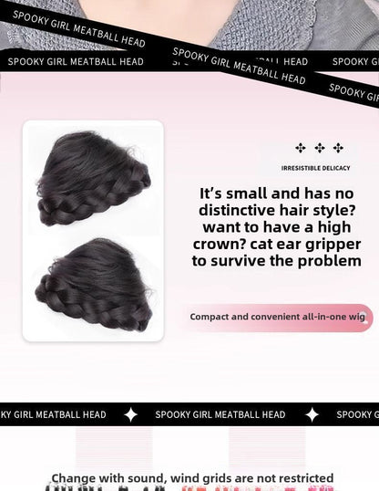 Cat Ear Wig Claw Clip Bun Hairpiece Cute Double Bun Hair Accessory Updo Flower Bun Synthetic Wig