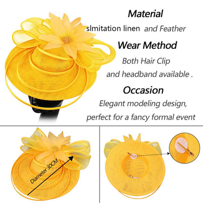 Chapéus Fascinators Femininos Multimodais com Laço de Flor Imitação Chapéu Noiva Derby Pillbox Casamento Acessórios de Cabelo