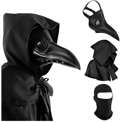 Man Halloween Plague Doctor Mask and Shawl Long Nose Beak Leather Masks For Adult Reaper Cloak Black Hat Cosplay Costume Props