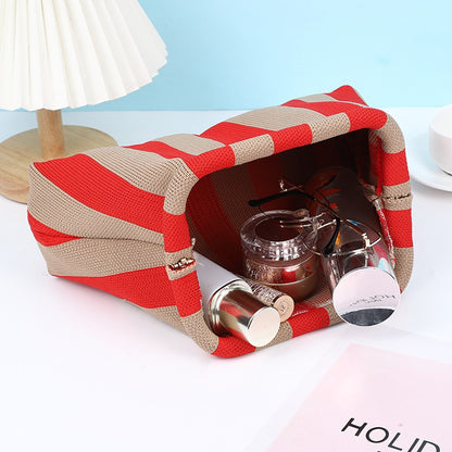 Women Knit Stripe Purse Contrast Color Small Crochet Handbag Knitting Dumpling Clutch Woven Bag for Female
