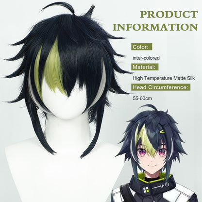 Cosplay Wig Nijisanji Virtual VTuber Anime Wig Inami Rai Black Anime Game Role-Play Wig Short Synthetic Wig with Bangs
