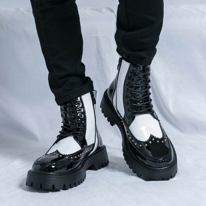 Fashion Rivet Designer Men Boots Motorcycle Pointed Toe Luxury Middle Ankle Short Leather Boots Men Punk Business Dress Shoes