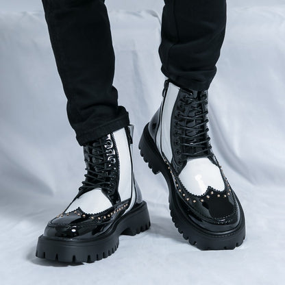 Fashion Rivet Designer Men Boots Motorcycle Pointed Toe Luxury Middle Ankle Short Leather Boots Men Punk Business Dress Shoes