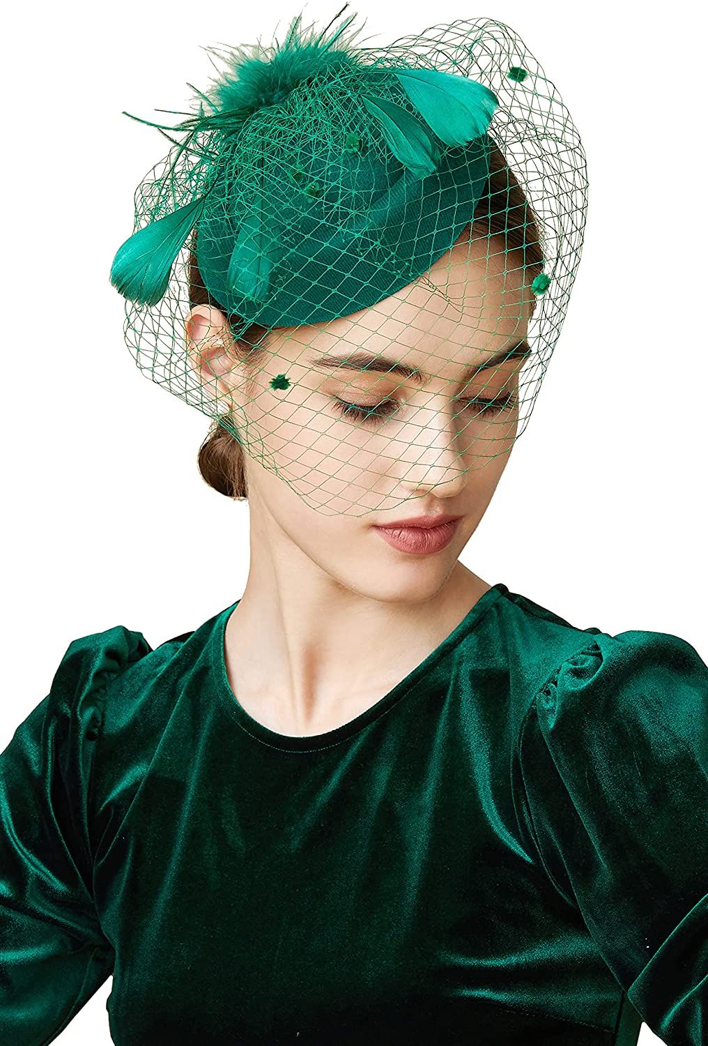 Fascinator Hat Veil Feather Fascinator Hair Clip Tea Party Pillbox Derby Hat Fascinator Bridal Wedding Veil