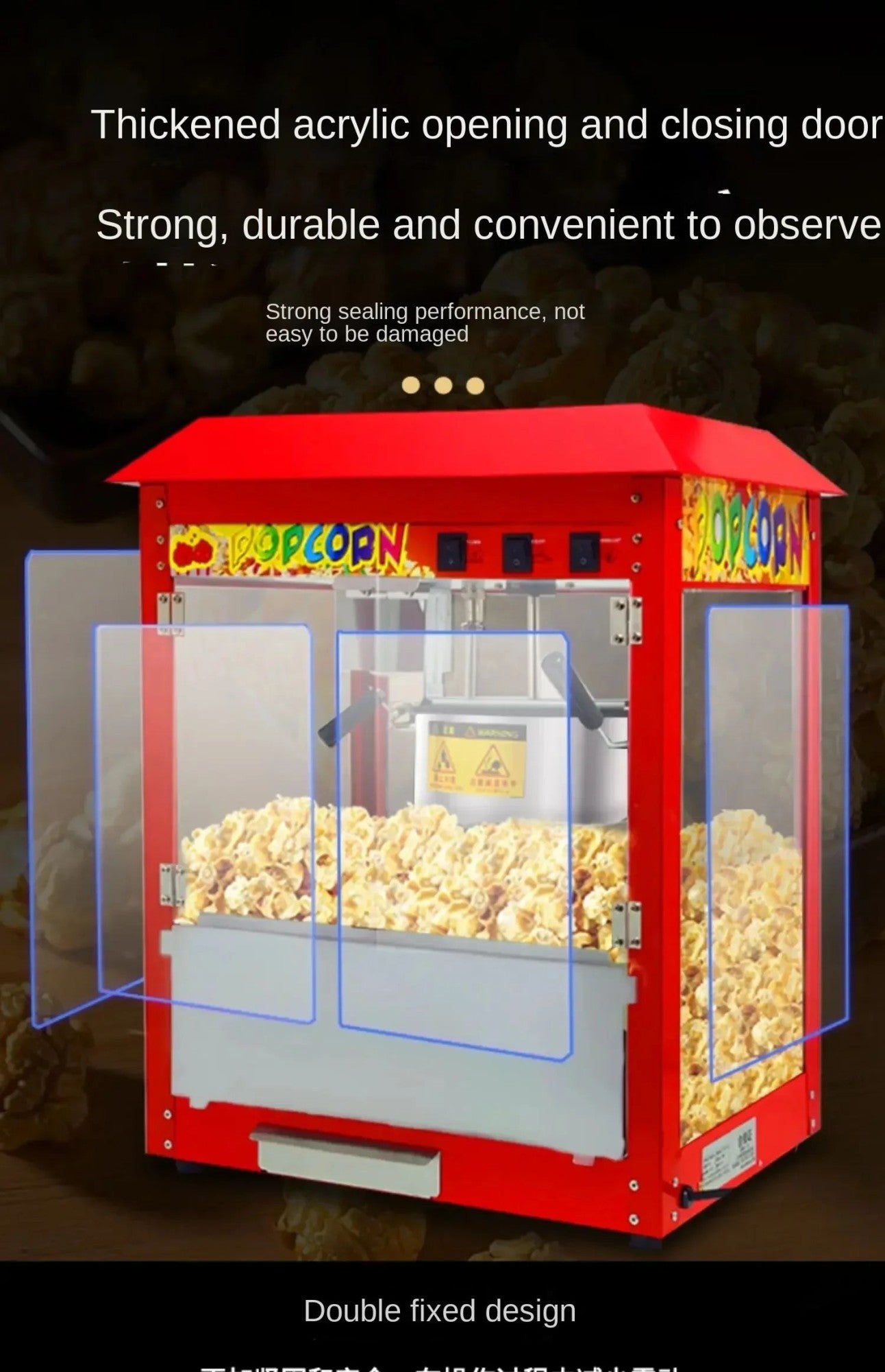 220V Commercial Popcorn Maker Machine, Large Capacity, Quick Heating, for Business Events and Parties