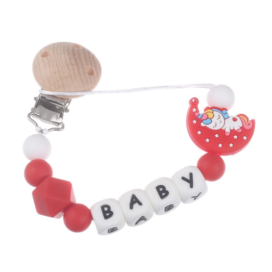 Personalized Name Baby Pacifier Clips Cartoon Moon Silicone Teether Nipple Chain For Nursing Chew Toys Baby Dummy Holder Chain