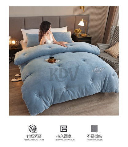 Double Sided Milk Velvet Winter Comforter Thickened Warm Double Layer Flannel King Size Quilts for Bed Solid Soft Plush Duvets