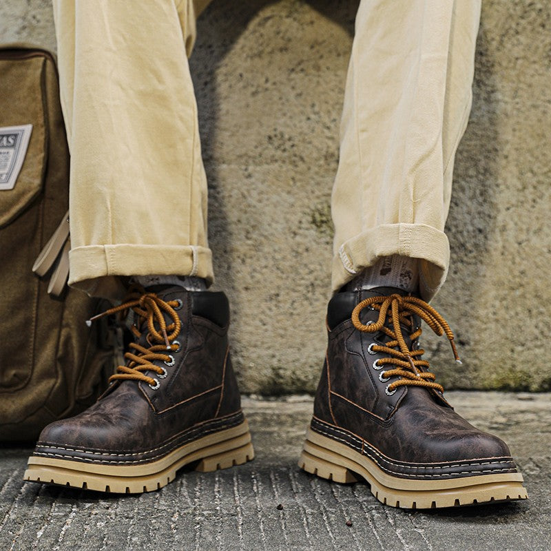 Leather Ankle Boots Stylish Walking Shoes Outdoor Men Casual Footwear Winter Plush Snow Boots New Trendl Mens High Top Shoes