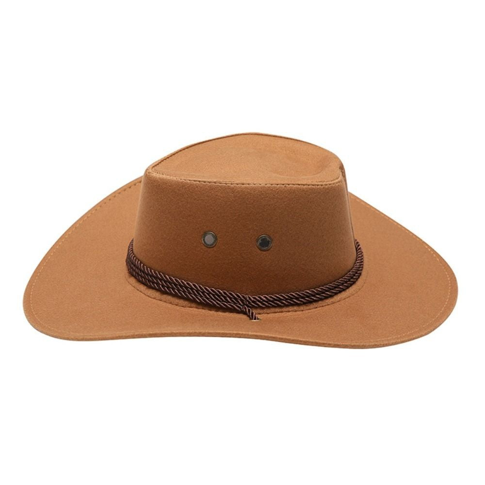 Chapéu Unissex de Cowboy para Praia em Camurça Sintética Aba Larga Proteção Solar Chapéu de Festa Cosplay Chapéu de Jazz Cor Sólida Respirável