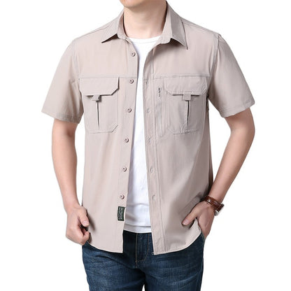 Men's Breathable Short Sleeve Shirt Men Casual Tactical Cargo Shirts Summer Quick Dry Hiking Work Shirts for Man Short-sleeved