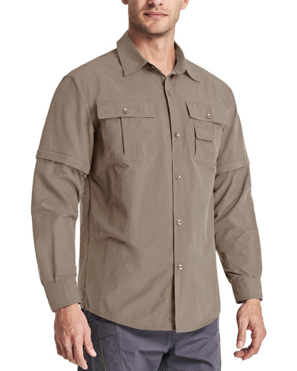TACVASEN Summer Quick Dry Long Sleeve Cargo Work Shirts with Pockets Mens Safari Hiking Shirts Button Down Shirts Clothes Males