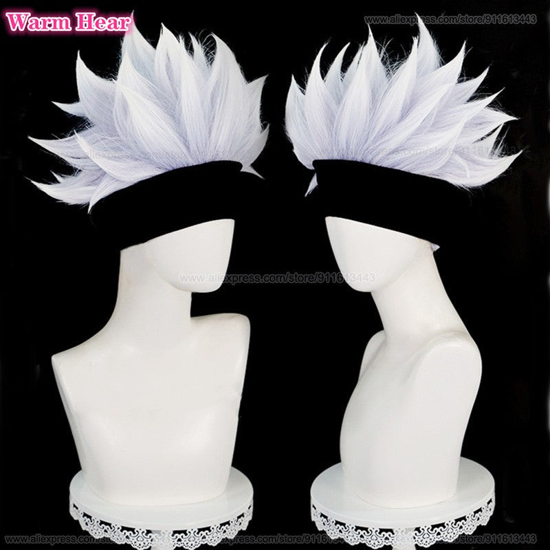 Gojo Satoru Synthetic Wig Anime COS Short Silver Purple Hair Eye Patch Cosplay Wig Heat Resistant Hair Halloween Wigs + Wig Cap