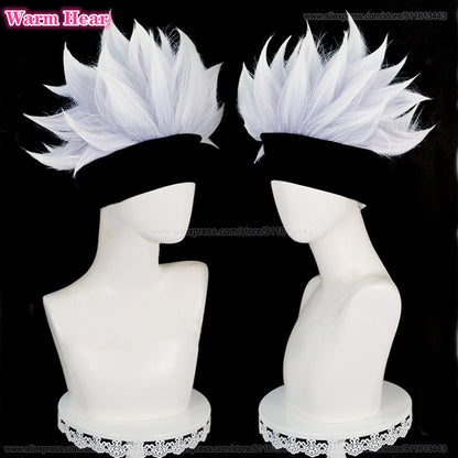 Gojo Satoru Synthetic Wig Anime COS Short Silver Purple Hair Eye Patch Cosplay Wig Heat Resistant Hair Halloween Wigs + Wig Cap