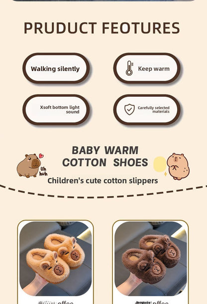Kids Winter Warm Cotton Slippers Cute Capybara Slip-On Shoes for Boys & Girls Soft Non-Slip Soles Lightweight Easy Wear Closure