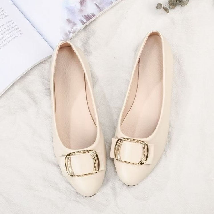 ??2025 Minimalist Square-Buckle Chain Flats Genuine Leather Slip-Resistant Cushioned Mom Loafers