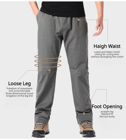 Calças Casuais Masculinas, Calça Cargo de Algodão para Primavera e Outono, Calça Esportiva Grande Plus Size, Calça Reta Solta Masculina com Cintura Elástica