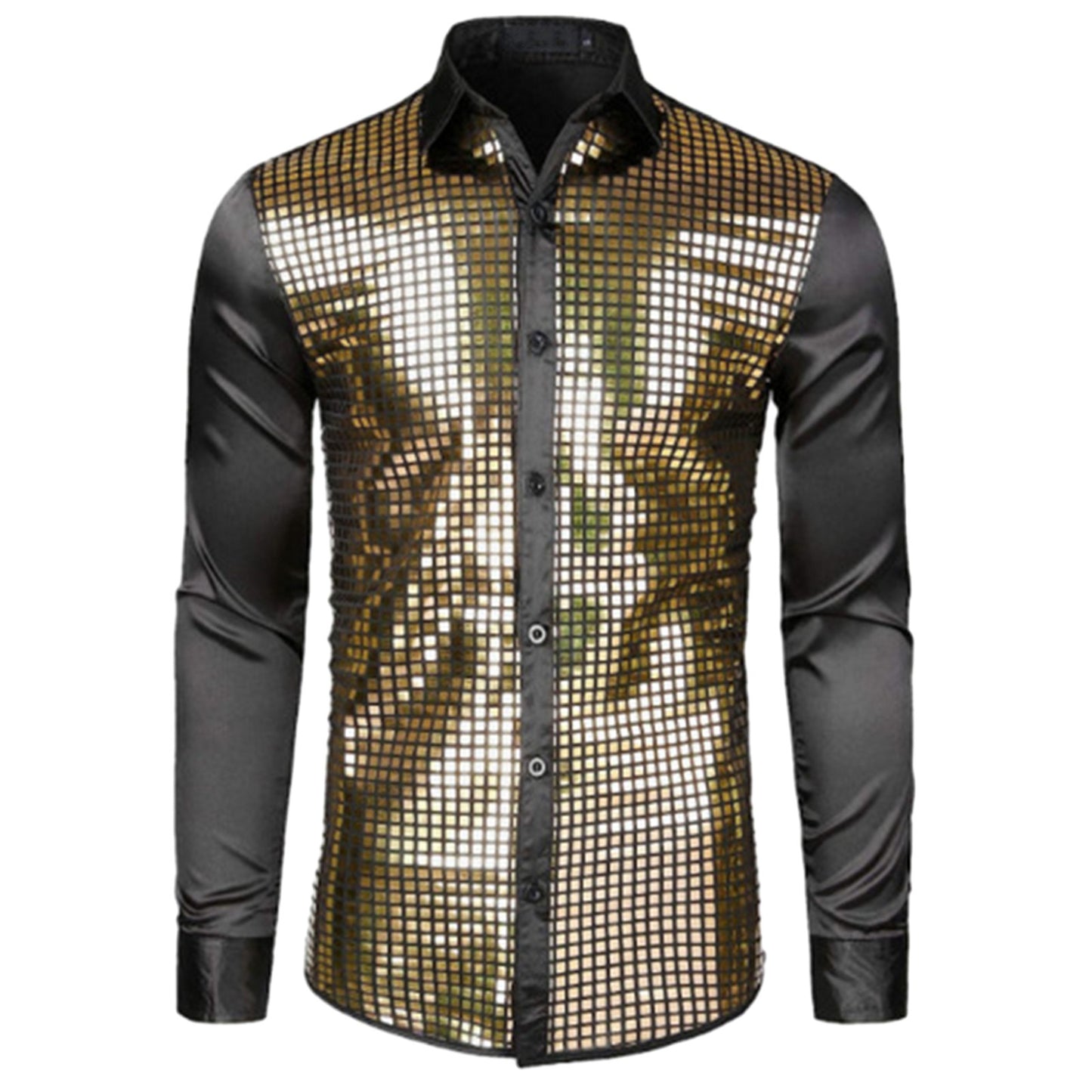 Club Sequin Shirt Mens 70s Disco Costume Vinatge Shirt Turn-down Collar Reflective Shiny Sequins Short Sleeve Button Down Shirt