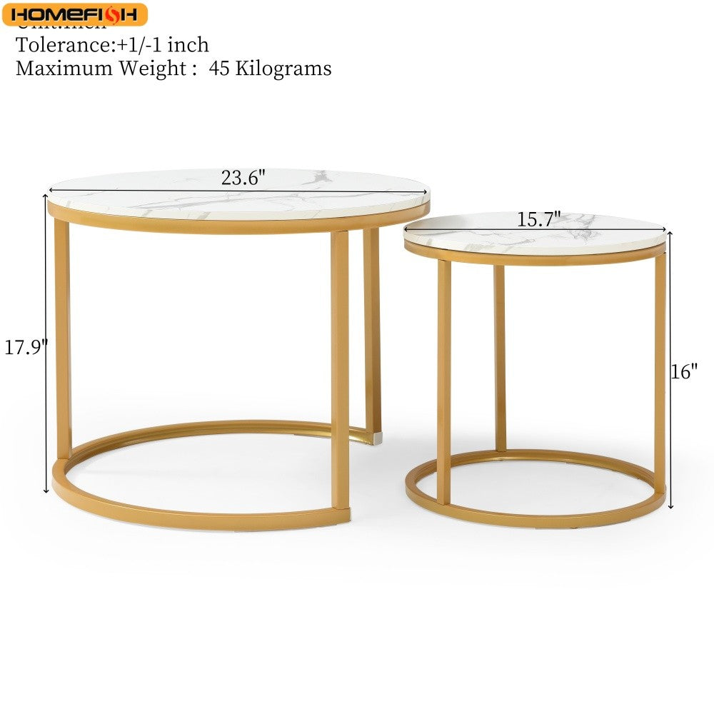 2Pcs Coffee Table Round 2 in 1 End Side Table Desk Nordic Marble Glass Home Sofa Tables Living Room Luxury Side Tables 60CM