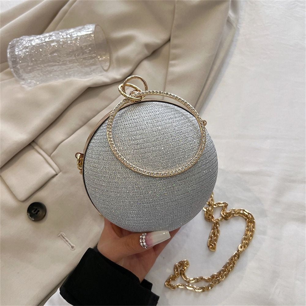 Fashion Circular Evening Bag Luxury Wedding Party Shoulder Bags Elegant Rhinestone Decorative Chain Banquet Clutch Handbags