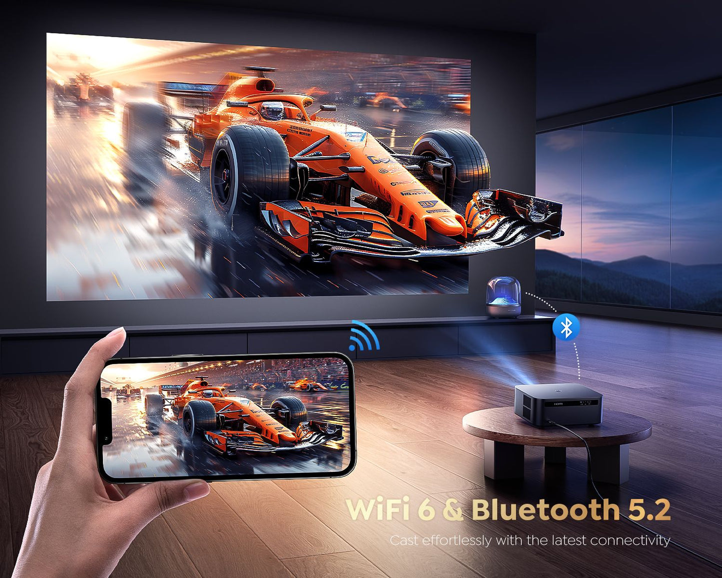 Projetor FHD 1080P Bluetooth WiFi Netflix Oficial e Foco Automático AI 1500 ANSI 30000 lúmens Suporte a 4K com Foco Automático