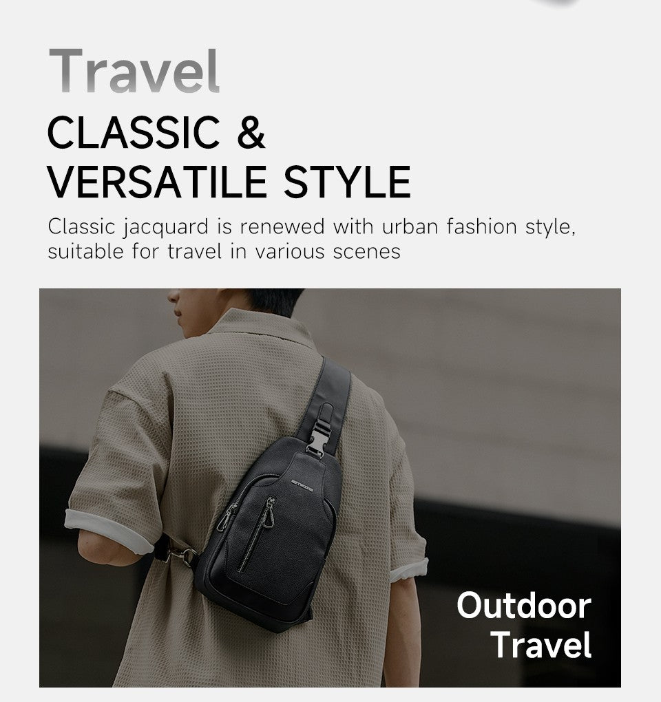 Septwolves Business Thin Printed Leather Crossbody Sling Bag Man Fashion Casual Travel Monogram Print Fabric iPad Shoulder Bag