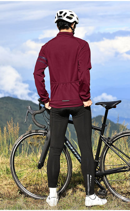 WOSAWE Winter Cycling Jacket Mens Fleece Warm Long Sleeve Bike Jacket Thermal Fabric MTB Bicycle Jersey Long Jersey