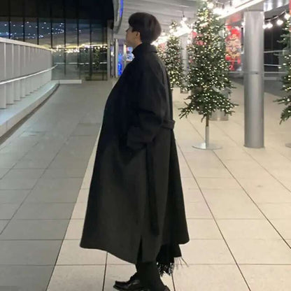 IEFB Korean Style Men's Fashion Tide Woolen Coat Single Breasted Overcoat 2025 Autumn New Stylish Trench Casual Loose Fit 9D1655