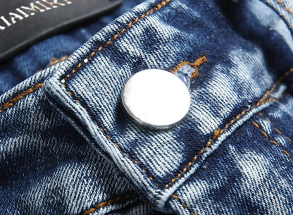 Blue Eyed Snake Embroidery Street Style Jeans For Teenagers Elastic Waist Cotton Material Casual Scene Suitable