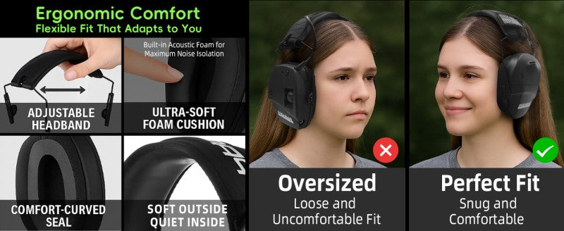 PROHEAR Youth Electronic Shooting Ear Protection Slim Fit Sound Amplification Noise Compression Earmuffs for Gun Range Hunting